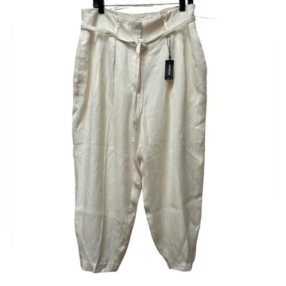 Express Linen Cream High Rise Tapered Ankle Pants Size 14